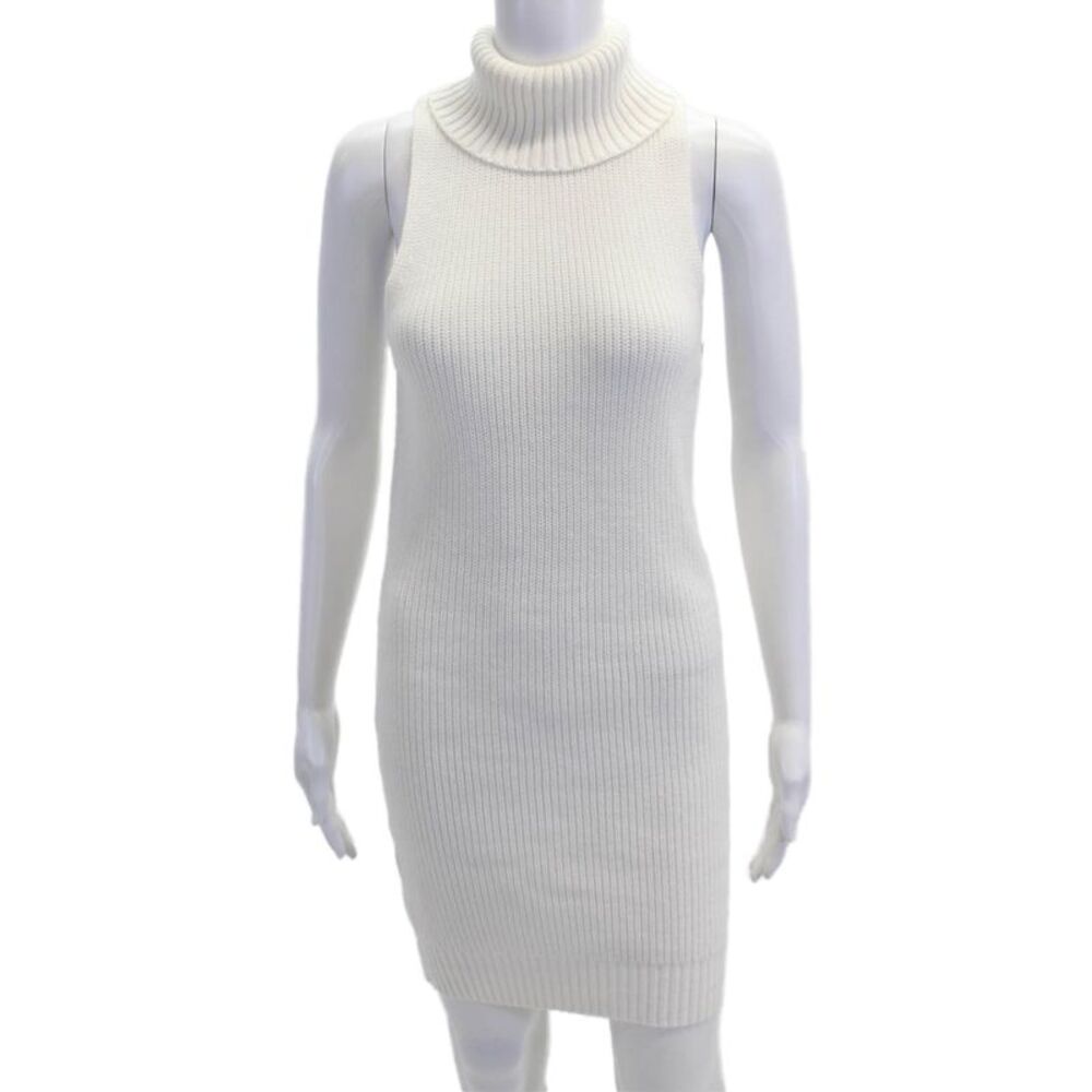 Again Womens Sleeveless Turtleneck Sweater Dress White Cotton Size Extra Small